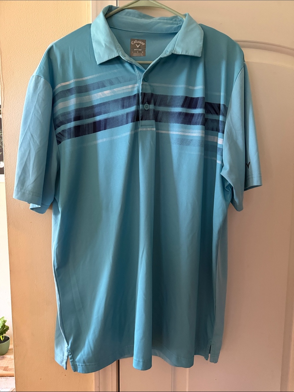 Callaway Light Blue & Navy Striped Men's Golf Polo Size Large